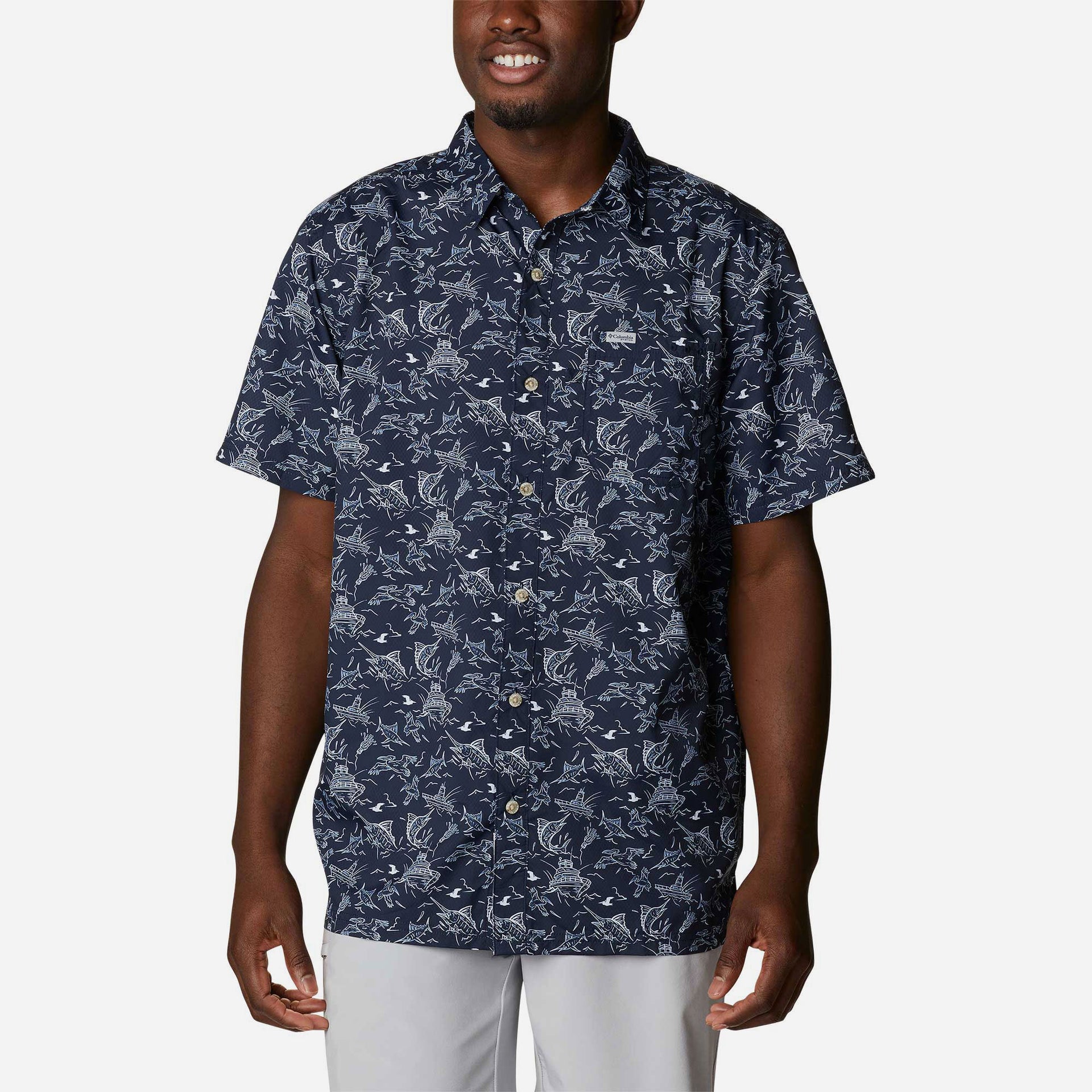 Áo Sơ Mi Ngắn Tay Chống Nắng Nam Columbia Super Slack Tide™ Camp - Xanh Navy - Supersports Vietnam