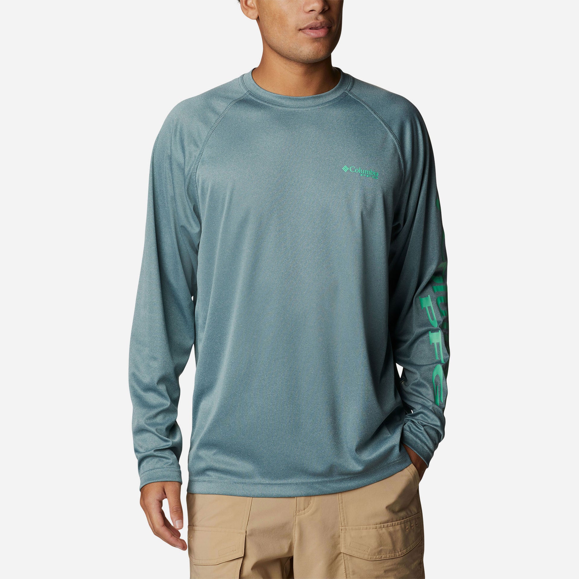 Áo Thun Dài Tay Chống Nắng Nam Columbia Pfg Terminal Tackle™ Heather - Xanh Mint - Supersports Vietnam