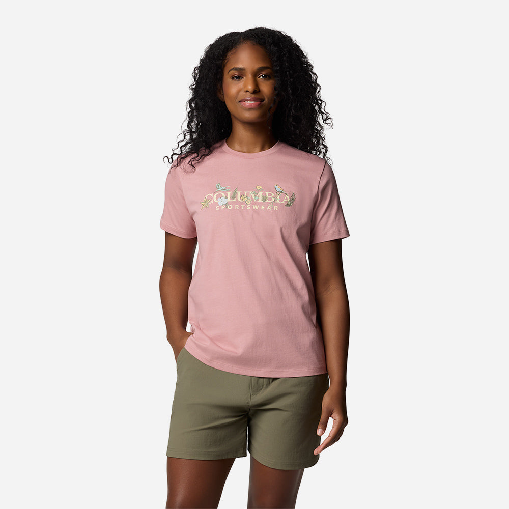 Áo Thun Tay Ngắn Nữ Columbia Boundleshort Sleeve Beauty™ Logo Short Sleeve - Hồng - Supersports Vietnam