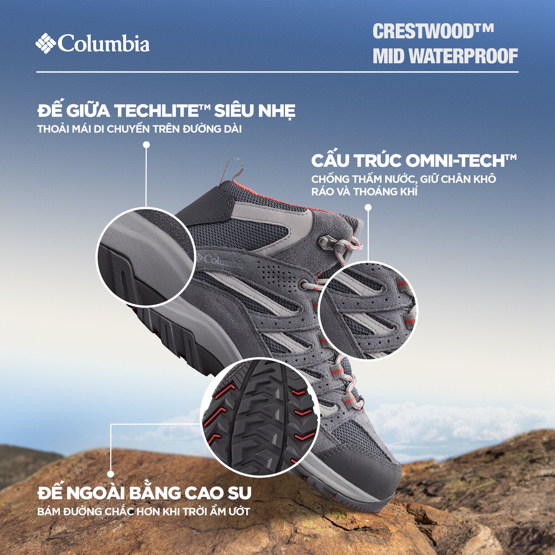 Giày Leo Núi Nữ Columbia Crestwood™ Mid Waterproof - Xám - Supersports Vietnam