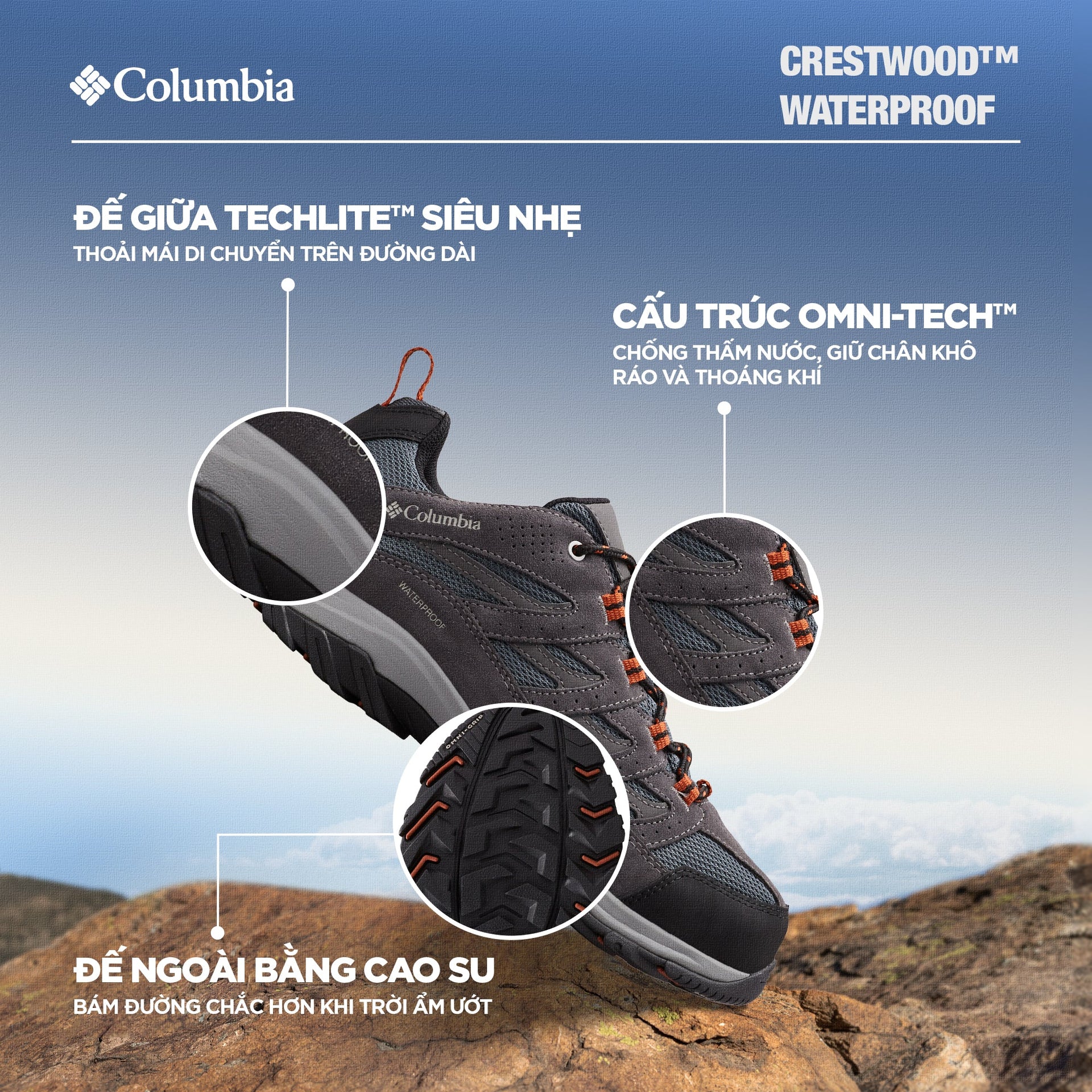 Giày Thể Thao Đa Năng Nam Columbia Crestwood™ Waterproof - Xám - Supersports Vietnam