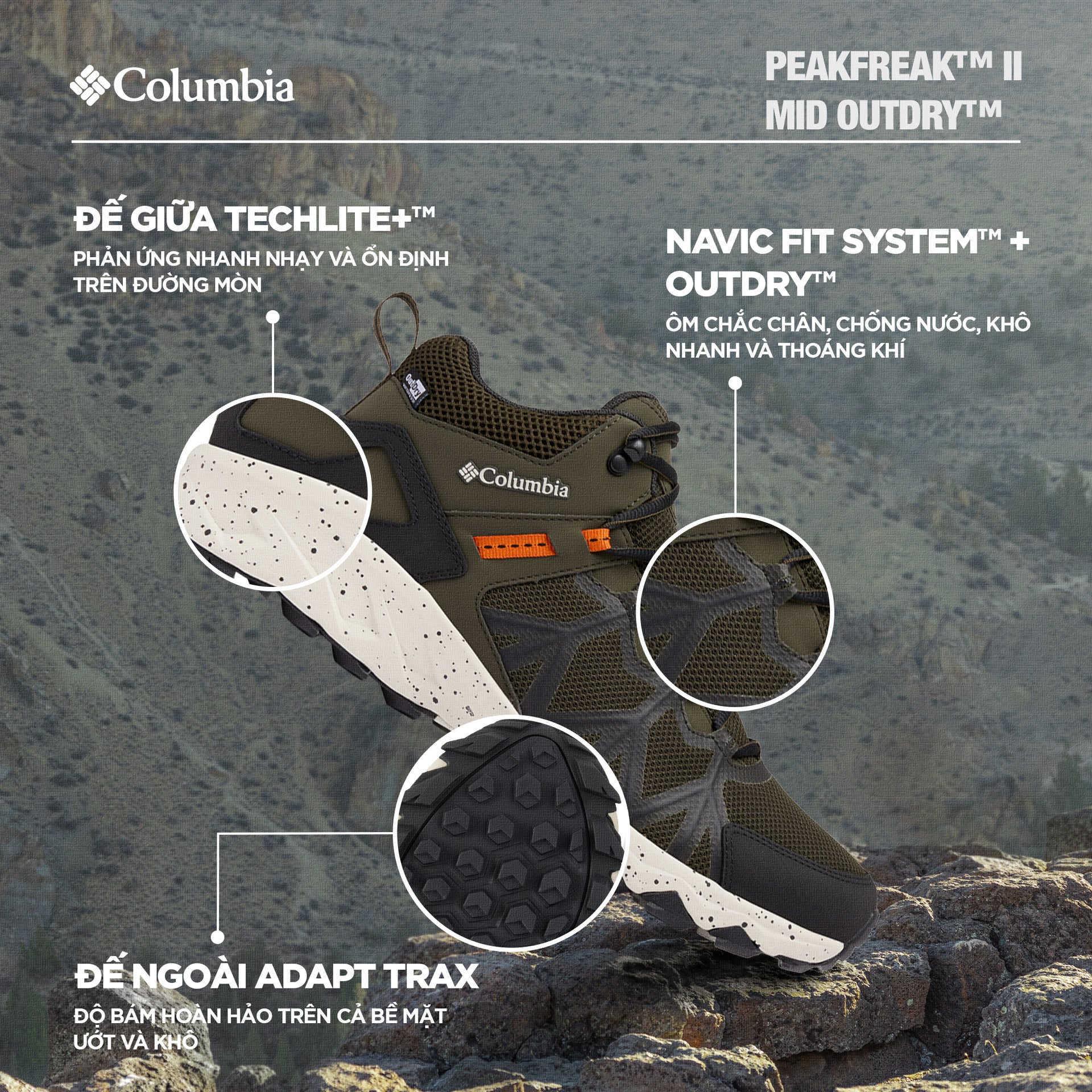 Giày Leo Núi Nam Columbia Peakfreak™ Ii Mid Outdry™ - Xanh Quân Đội - Supersports Vietnam